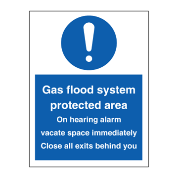 Skyddsområde för gasöversvämningssystem - Obligatoriska skyltar