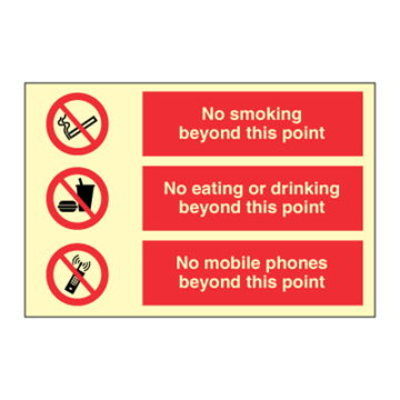 Rökning förbjuden - Ingen mat - Inga mobiltelefoner - kombinationsskyltar