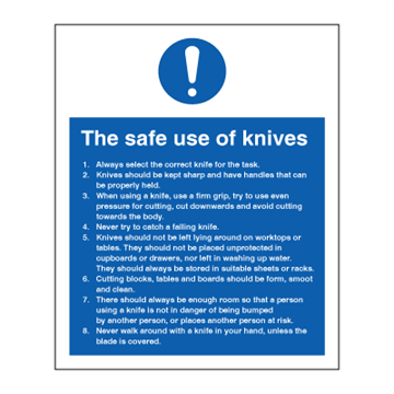 Säker användning av knivar - obligatoriska tecken