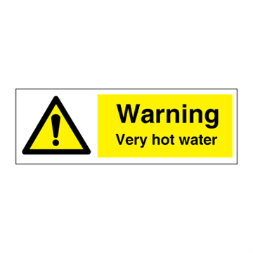 Varning - Mycket varmt vatten - faro- och varningsskyltar