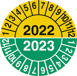 Kalibreringsmärken för år 2022 och 2023 gula och gröna