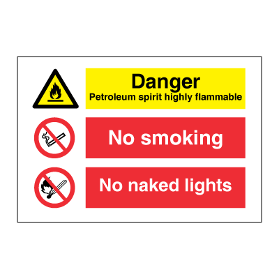 Danger Petroleum - Rökning förbjuden - Inga öppna ljus - kombinationsskyltar