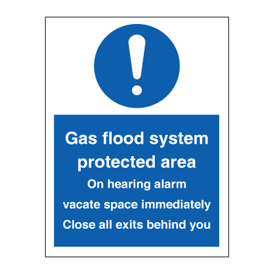 Skyddsområde för gasöversvämningssystem - Obligatoriska skyltar