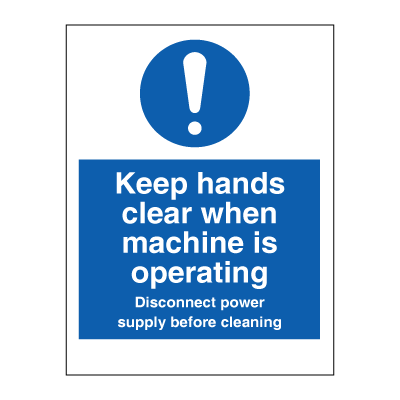 Håll händerna fria när maskinen är i drift - Obligatoriska tecken