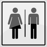 Toalettskylt med dam och man piktogram